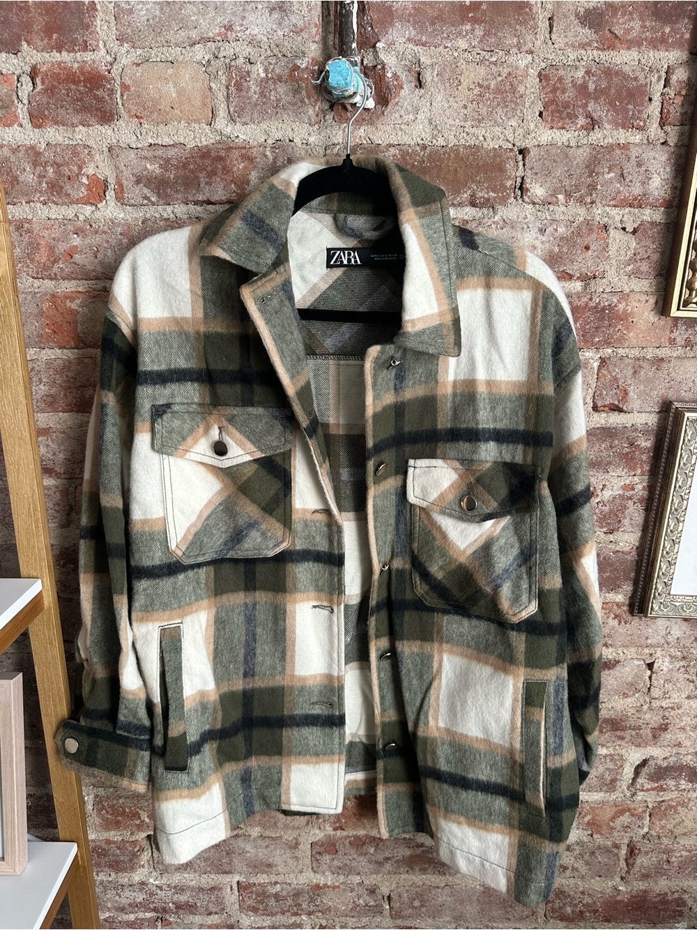 Zara Fleece Shacket in Green Plaid